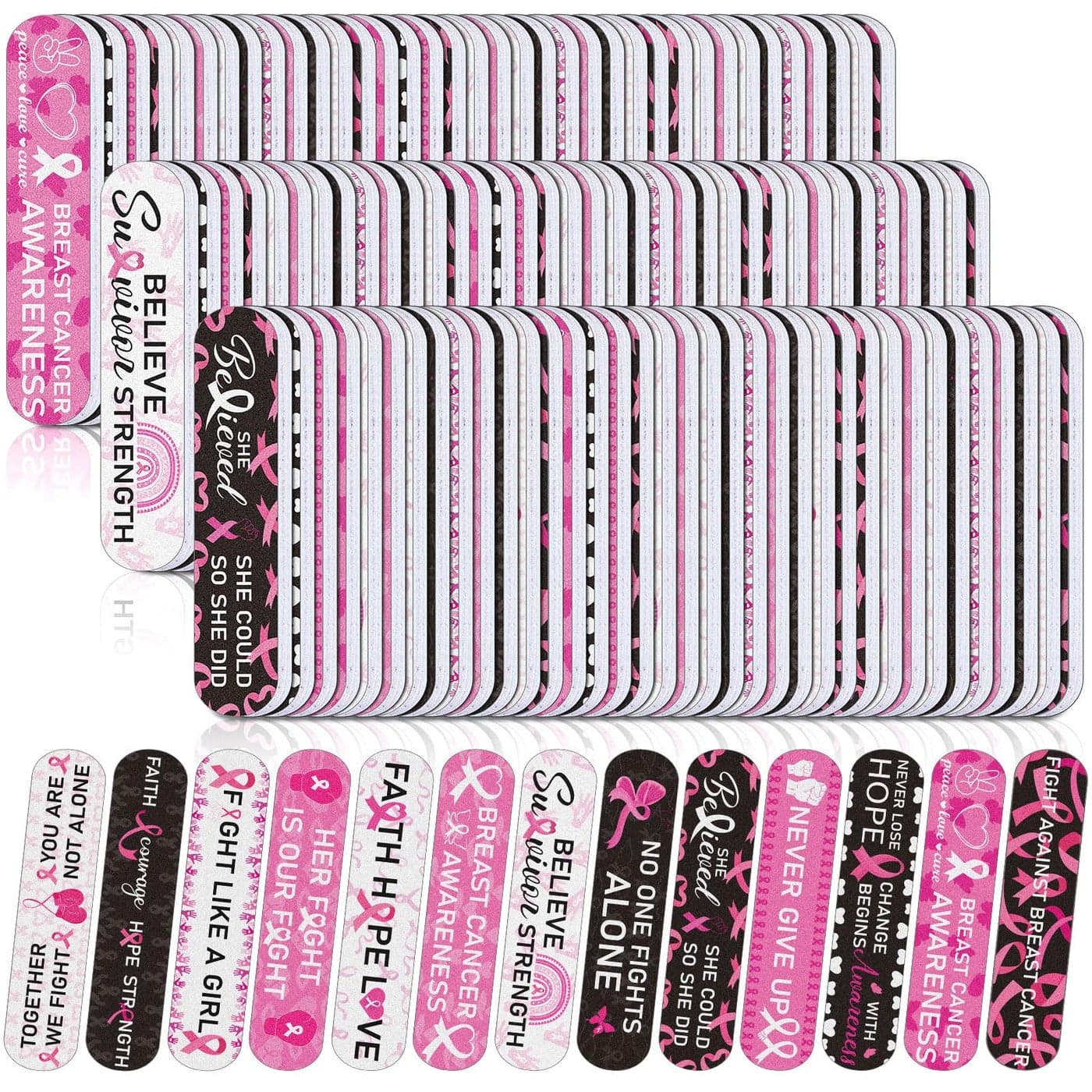 Lanties 200 Pcs Breast Cancer Awareness Nail Files Bulk Breast Cancer Awareness Emery Boards Manicure Tools Pink Ribbon Nail Buffering Files Women Party Gift Accessories Public Welfare Activity Favor