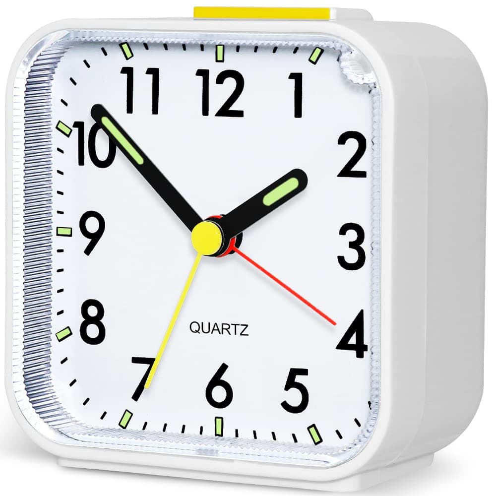 Jcobay Battery Powered Alarm Clock Bedside Non Ticking Silent Desk Clock Little Small Clock Simple Table Analogue Clocks Snooze Light for Bedrooms Office Outdoors Heavy Sleepers Travel Girl Children