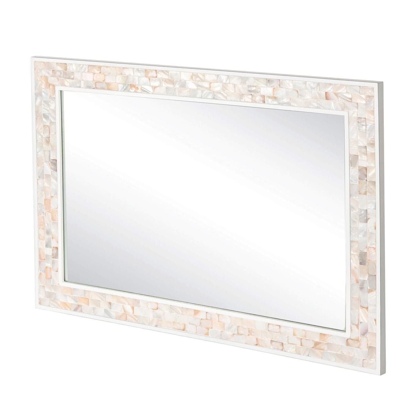DUQIMO Mosaic Mirror for Wall 24x36 Inch Natural Mother of Pearl Inlay Rectangle Wall Mirror Shatterproof Tempered Glass Mirror for Bathroom Bedroom Hallway and Living Room