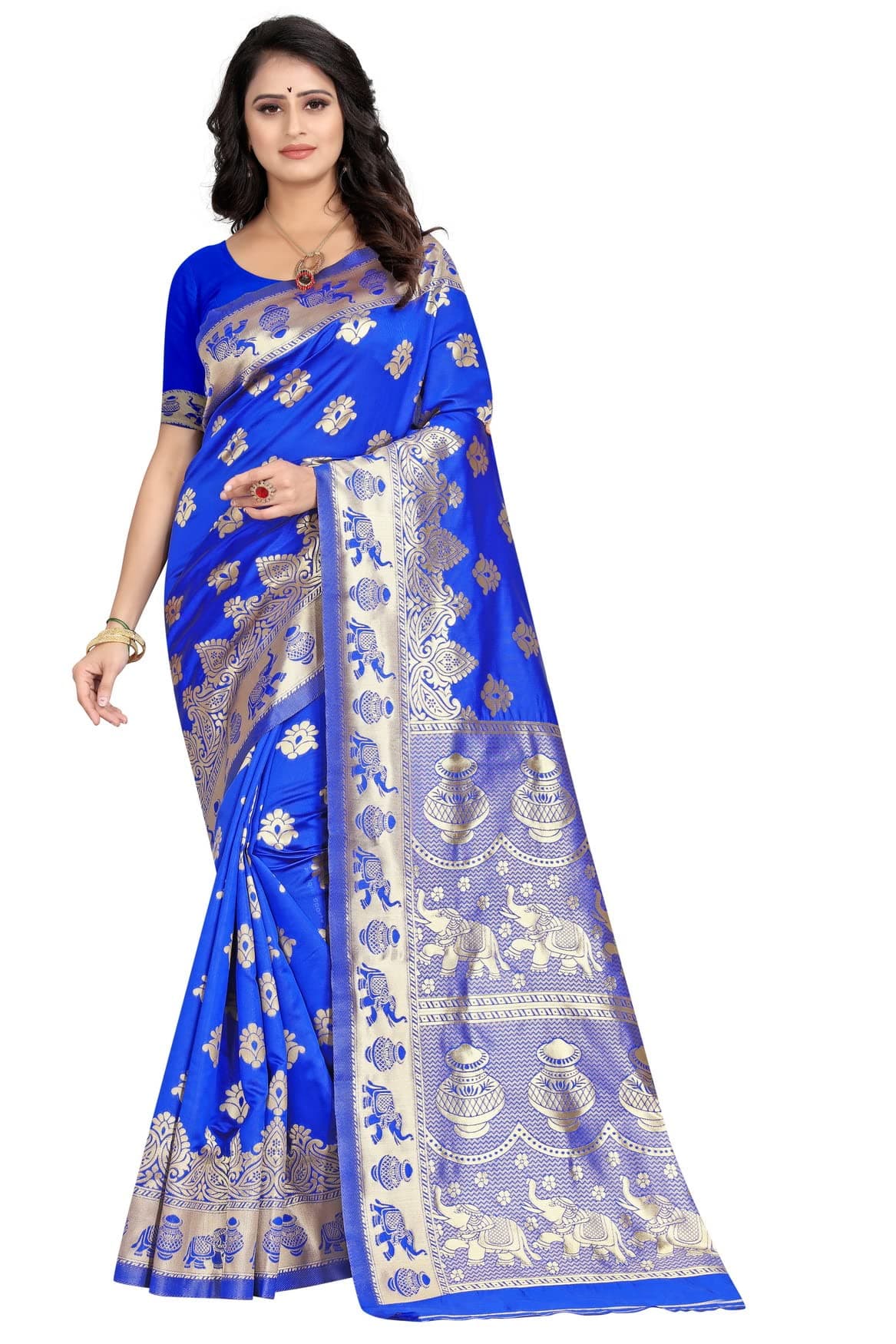 C J Enterprise Women's Pure Kanjivaram Silk Saree Soft Design With Blouse Piece For Wedding (Pari9016-54) (Royal Blue)