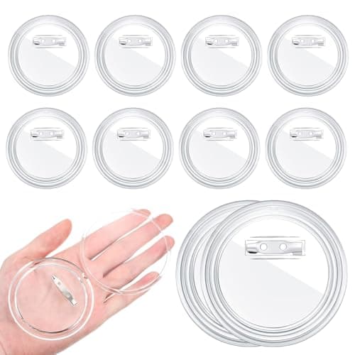 HASTHIP® 10Pcs DIY Badges with Pin, 75mm Customised Design Logo Button Badge Housings, Transparent Plastic Covers for Personalized Pin-Back Badges