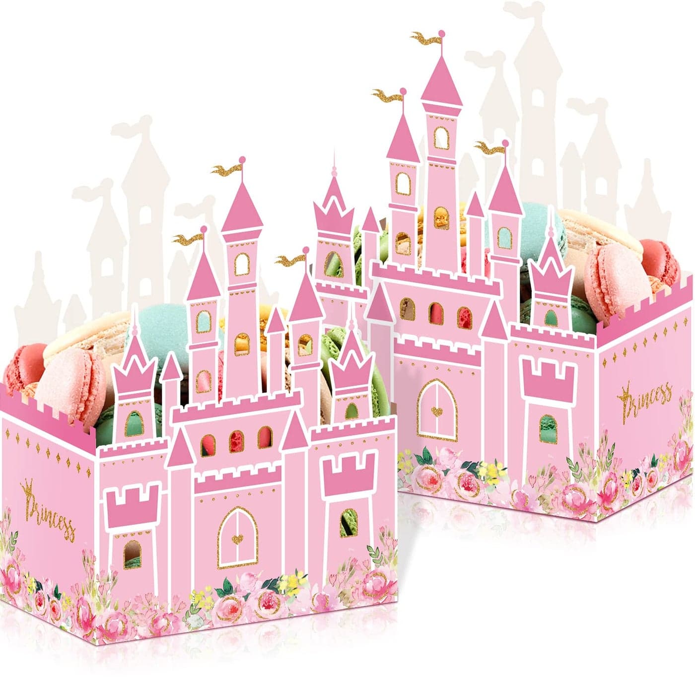 Outus 24 Pieces Princess Castle Party Favor Candy Boxes Pink Princess Goodie Bags Castle Favor Gift Bags for Wedding Kids Birthday Party Supplies Baby Shower Decorations 64 x 24 x 41 Inches