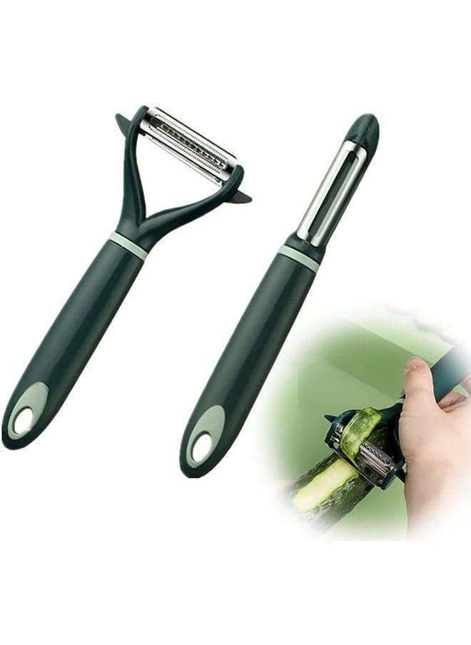 Peeler, Fruit and Vegetable Grater, Portable Kitchen Gadgets, Fruit Peeler 2-piece Set, Stainless Steel Double-sided Serrated Shredding Tools for a Variety of Fruits and Vegetables (green)