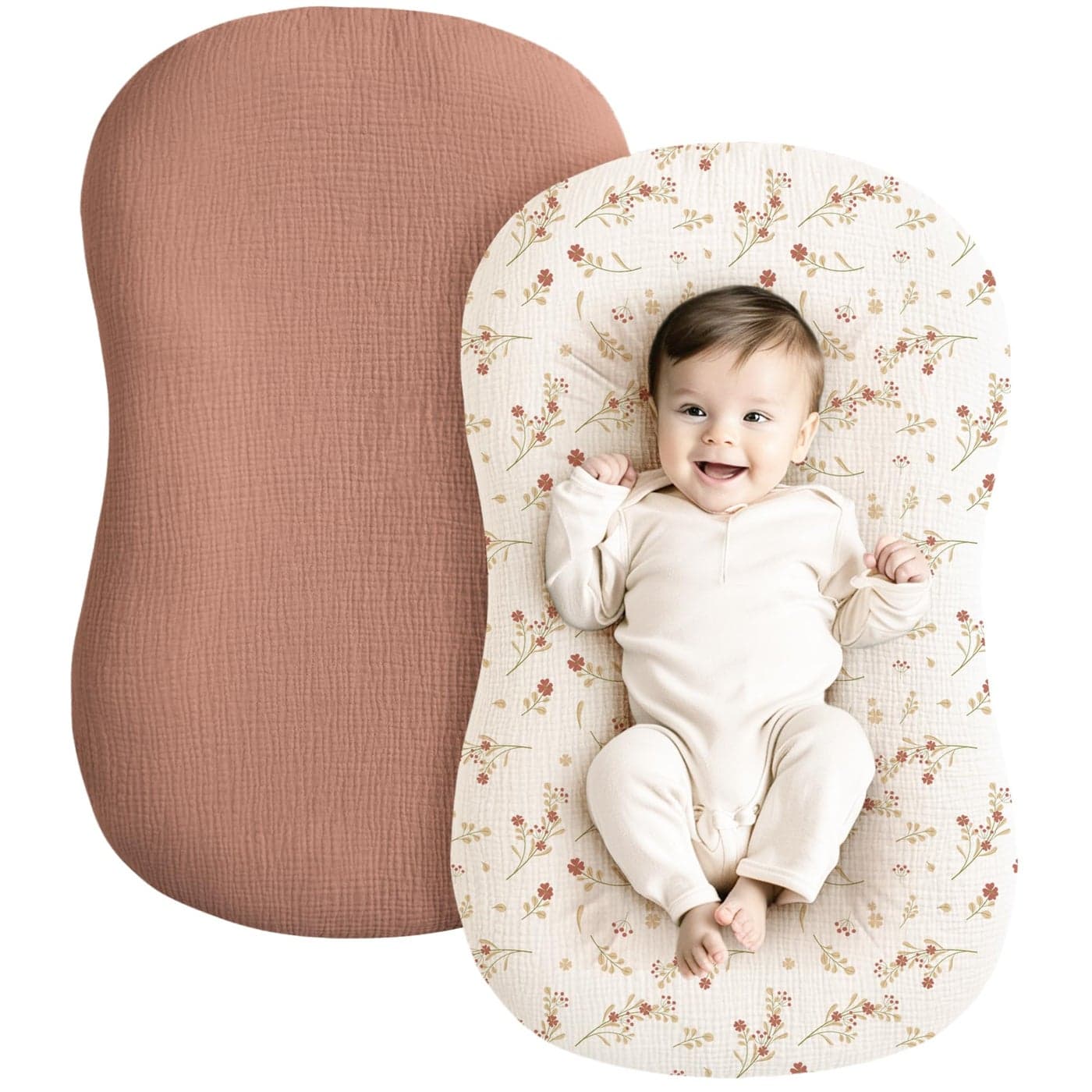 Konssy Muslin Baby Lounger Cover 2 Pack 100 Cotton Newborn Lounger Cover Soft and Breathable Baby Nest Slipcover for Boys Girls Chestnut Posy