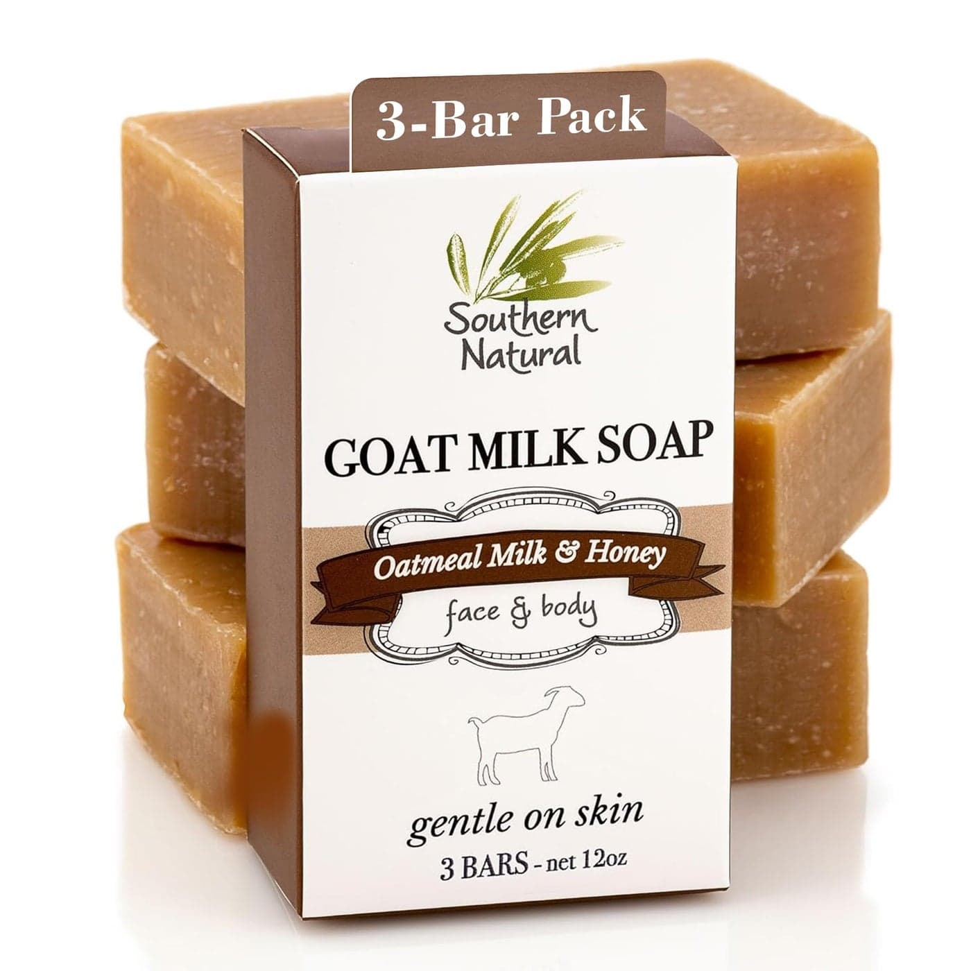Southern Natural Goat Milk Soap Bar Oatmeal Milk Honey 3 Pack For Dry Sensitive Skin Natural Handmade Soap For Men Women Kids Face Body