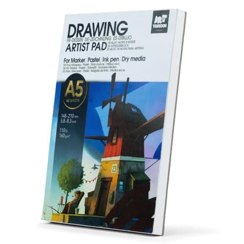 TRANSON A5 Small Sketchbook Marker Pad 110lb160gsm Heavyweight Art Paper No Bleed Through 65 Sheets130 Pages 58x83 for Drawing Sketching