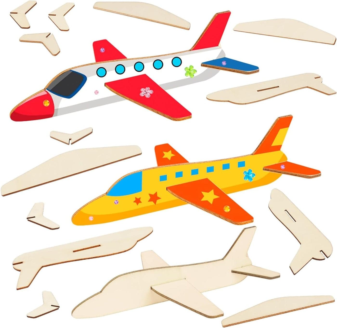American Elm 12 Pack Wooden Airplane Craft for Kids Make Your Own 3D Airplane kit for Boys Girls DIY Paint Wood Planes for School Art Activity Kids (15.8 X 13.3 X 4.8 CM)