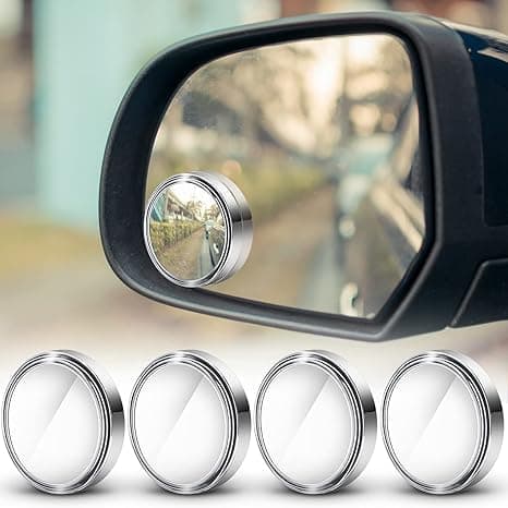 KUCHIFY Blind Spot Rear View Mirror – 360° Rotatable, Round HD Glass, Convex, Adjustable Automotive Side Mirror with ABS Shell, 3M Adhesive for SUV, Van, Universal Cars (Silver, Pack of 2)