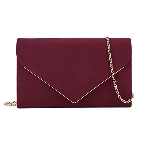 CHARMING TAILOR Faux Suede Clutch Bag Elegant Woman Evening Purse for Wedding/Prom/Black-tie Events (Burgundy)