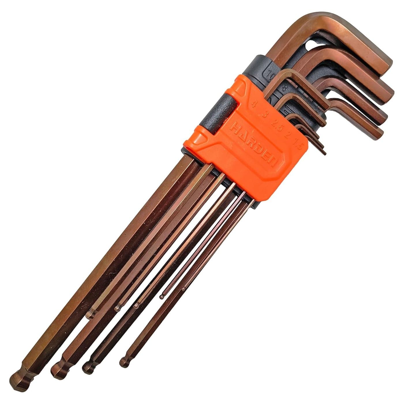 Harden 9PCS Professional Long Ball Key Wrench Made of S2 Steel Surface Matte NonSlip Strong Grip Durable Plastic Clip 540609