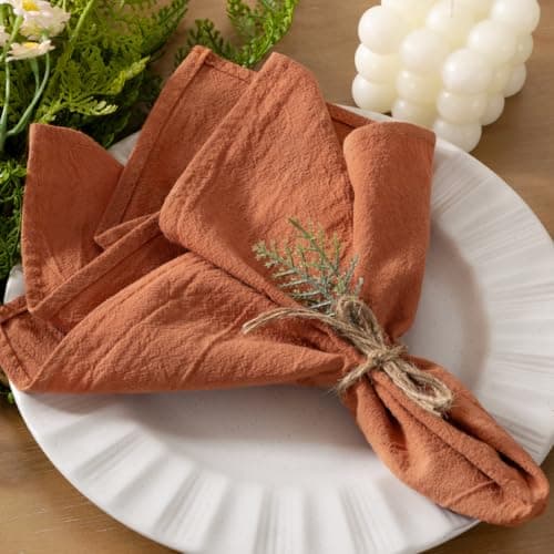 Socomi Cloth Napkins Terracotta Summer Washable Reusable Bulk Linen Cotton Napkins Set of 20 17x17 for Wedding Party Bridal Baby Shower Birthday Dining Table Decorations