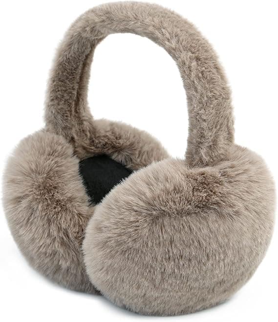 THE DDS STORE Muffs for Women - Winter Ear Warmers - Soft & Warm Cable Knit Furry Fleece Earmuffs - Ear Covers for Cold Weather Puffy Fluffy Earmuffs (Khaki)