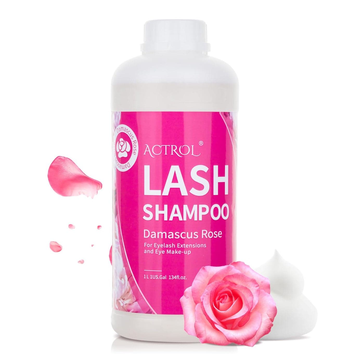 ACTROL Eyelash Extension Cleanser Rose 1L Natural Lash Extension Shampoo Professional Eyelid Foaming Cleanser Paraben Sulfate Free Nonlrritating with Salon and Home Care