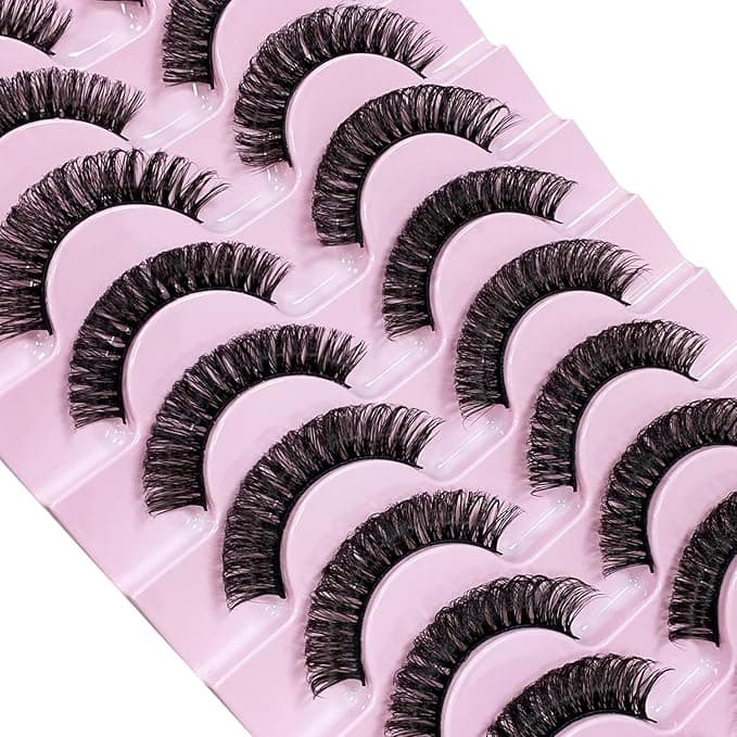 CNMTCCO False Eyelashes 10 Pairs Russian Strip Lashes Natural Fluffy Wispy D Curly Faux Mink Lashes Thick Short Soft Eyes Lash Reusable Fake Eyelashes Densely