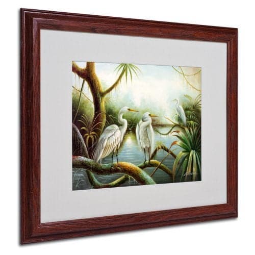 Trademark Fine Art Three Herons by Victor Giton with Wood Frame Artwork, 16 by 20-Inch