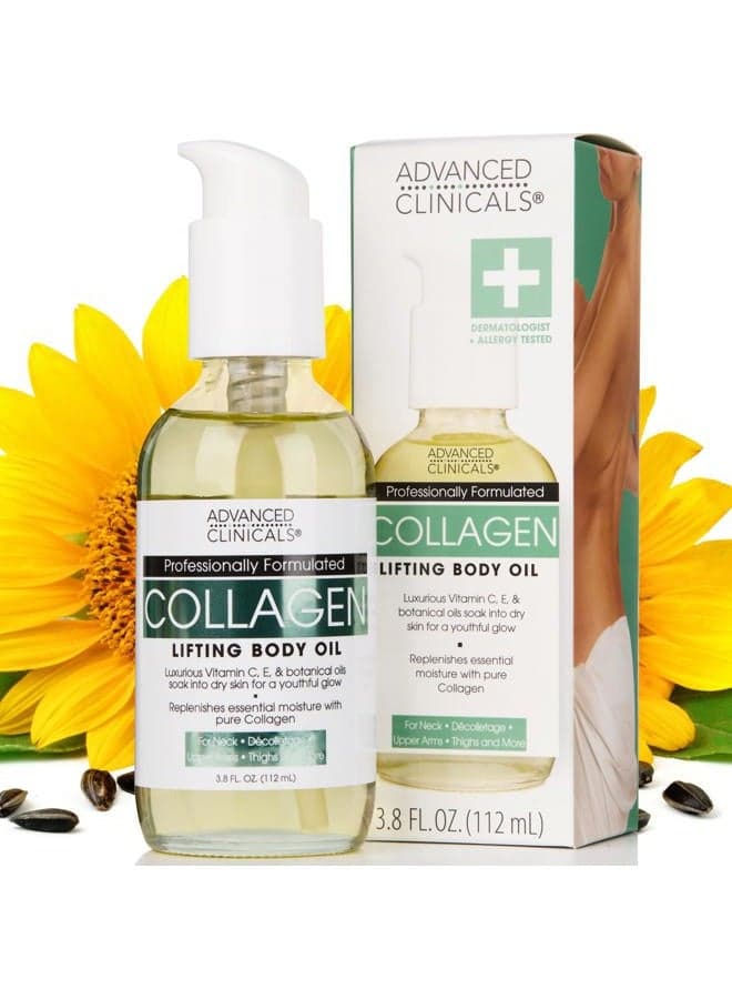 Firming Collagen Body Oil Skin Care Moisturizer | Massage Body Oil | Tighten, Firm, & Hydrate Collagen Oil For Scars, Wrinkles, Crepey Skin, & Stretch Marks, 3.8 Fl Oz