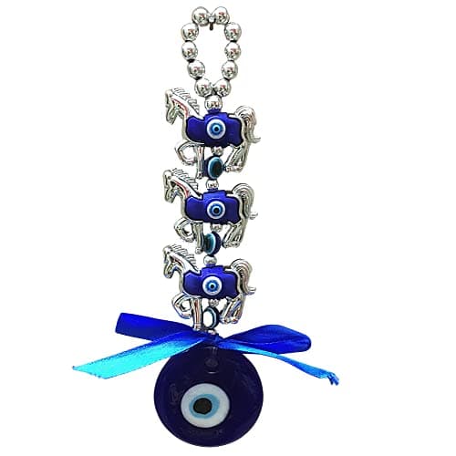 GJ Evil Eye Three Horse Hanging Blue & Silver Color