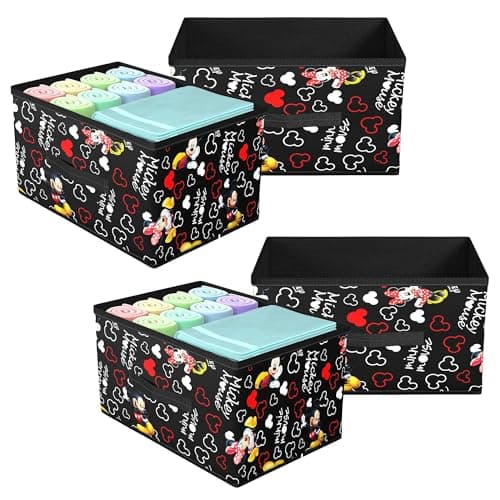 Kuber Industries Pack of 4 Foldable Storage Organiser | Disney Mickey Print Storage Box for Books & Toys | Cloth Organizer for Wardrobe | Cupboard Drawer Organizer | Black