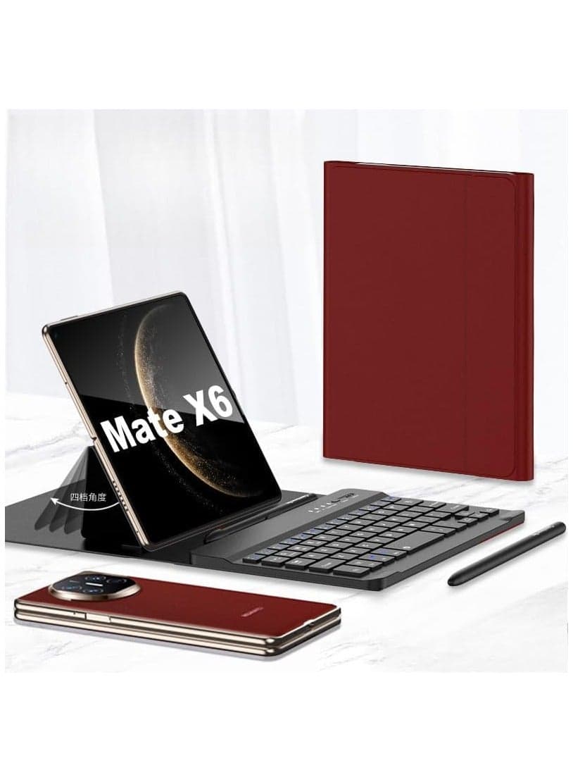 Wireless Keyboard Compatible with Huawei Mate X6 Phone with Bluetooth Keyboard and Folding Bracket Leather Cover with Pen and Pen Slot