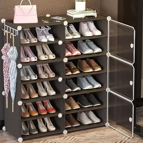 AYSIS ๐๐ ๐๐ก๐๐ฅ๐ DIY Shoe Rack Box Organizer | Multi-Purpose Plastic Shoe Rack for Home | Home Storage Rack with Door for Entryway, Chappal Slipper Sandals Shoe StandใGrey, 12-Shelf-6-Doorใ