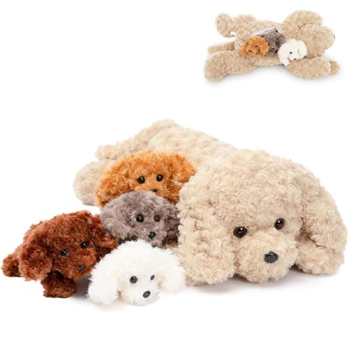 MorisMos Labradoodle Dog Stuffed Animals with Baby Inside Soft 24 Inch Stuffed Poodle Dog Plush Toys Puppy Stuffed Animal Toys Gift for Kids Girls Boys Christmas Birthday Labradoodle
