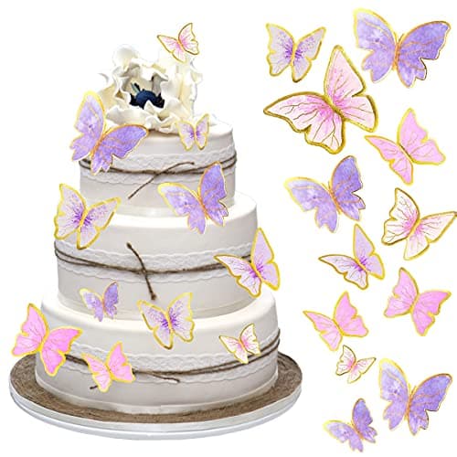 60Pcs Butterfly Cupcake Topper Pink Purple Gold Lively 3D Butterflies for Cake Decor Birthday Anniversary Kids Wedding Girl Women Party Wall Food DecorationsMixed Size