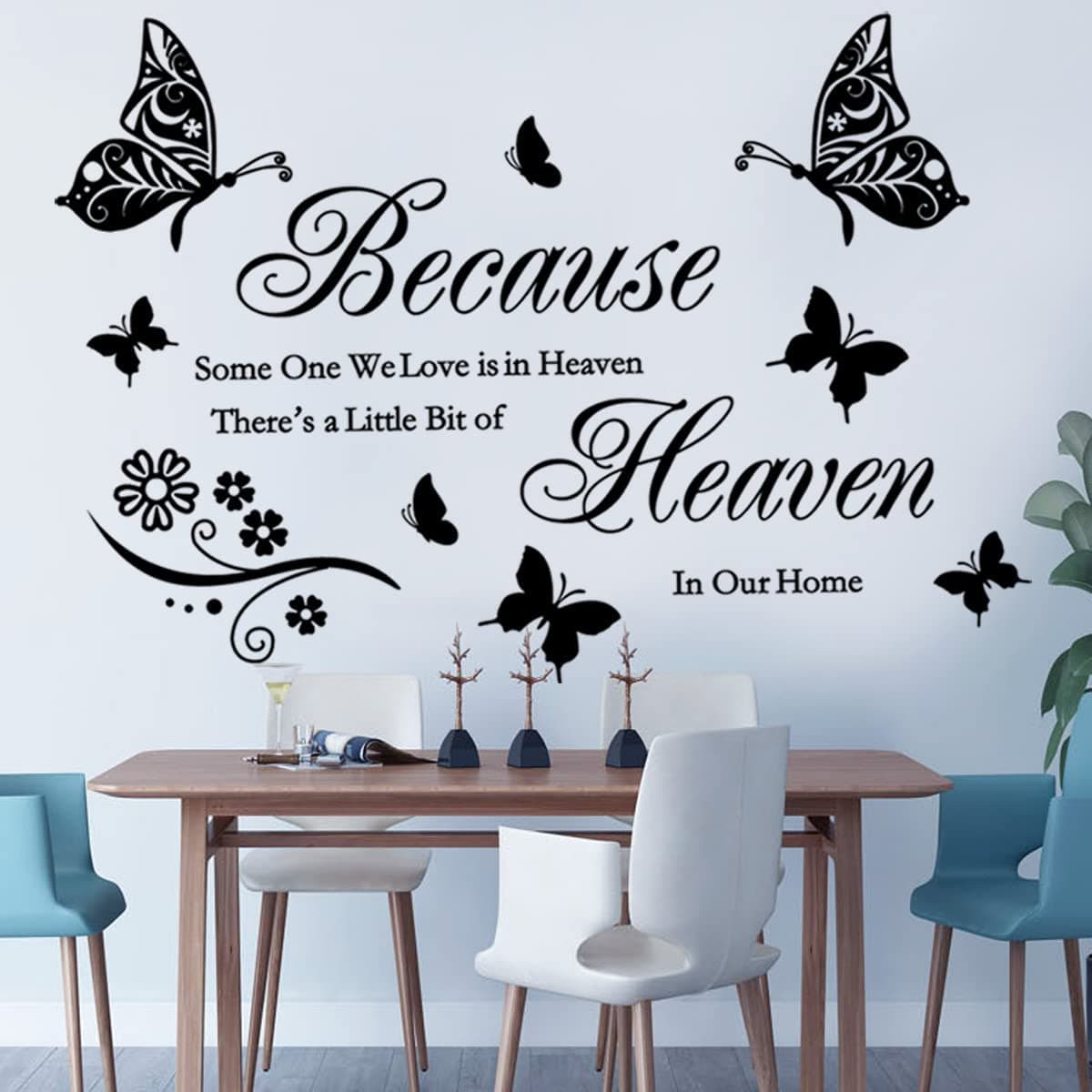 Wall Stickers Quotes Saying Wall Decals Because Someone We Love is in Heaven Decal Peel and Stick Lettering Words Wall Art Decals Vinyl Inspirational Religious Wall Sticker for Home Family Room Decor