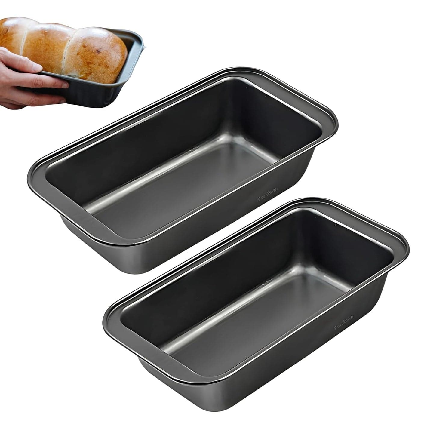 PureBake Premium Sgs Certified Bread Loaf TinPanMould Rectangular Cake Mould For Baking Non Sticky Tin Teflon Coating 2 Pc Black