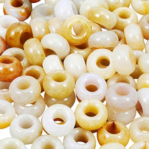 TUMBEELLUWA Natural Gemstone Beads for Jewelry Making, Rondelle Large Hole Loose Beads Pack of 15,Yellow Jade(8x14mm)