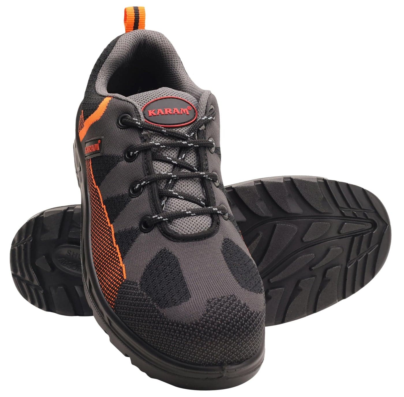 KARAM Flytex FS210 Safety Shoes for Men | Sporty Design, Lightweight with Single Density | Antistatic, Antislip, Oil & Heat Resistant with Fiber Toe | Grey & Orange | Size-07