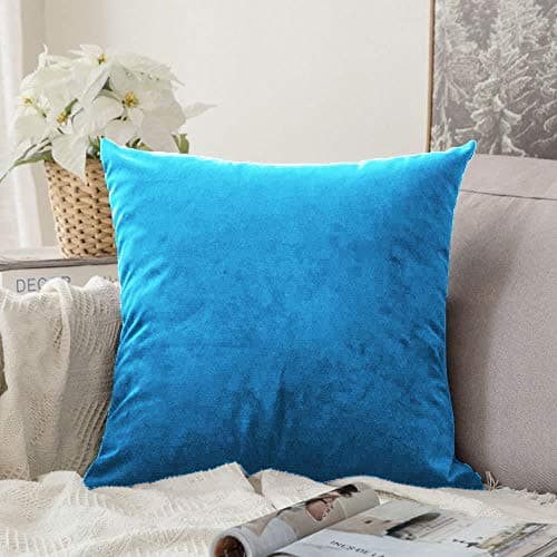 Khooti Velvet Cushion Cover, 26x26 | Bondi Blue | Pack of 1 | Solid Plain Soft & Smooth, Decorative Cushion Covers for Living Room, Bedroom, Couches, Chairs, Sofas, Beds & Home Decor