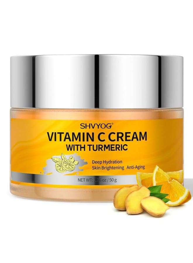 Vitamin C Face Moisturizer, Turmeric Vitamin C Face Cream, Anti-aging Hydration Skin Firming & Brightening Cream for Dark Spots, Wrinkles, Uneven Skin Tone, Vitamin C Lotion for Instant Glow, 1.76 OZ