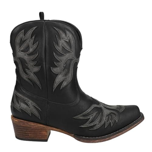 ROPER Womens Amelia Tooled Inlay Snip Toe Casual Boots Ankle Low Heel 1-2" - Black - Size 7 B