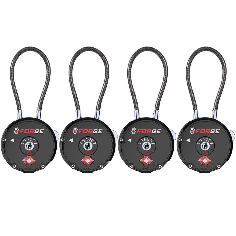 Forge Quality TSA Approved Luggage Locks for Travel Accessories, Suitcase, Pelican case, Ammo Boxes, Set Your own Combination, Zinc Alloy Body-Cable Black 4 Locks