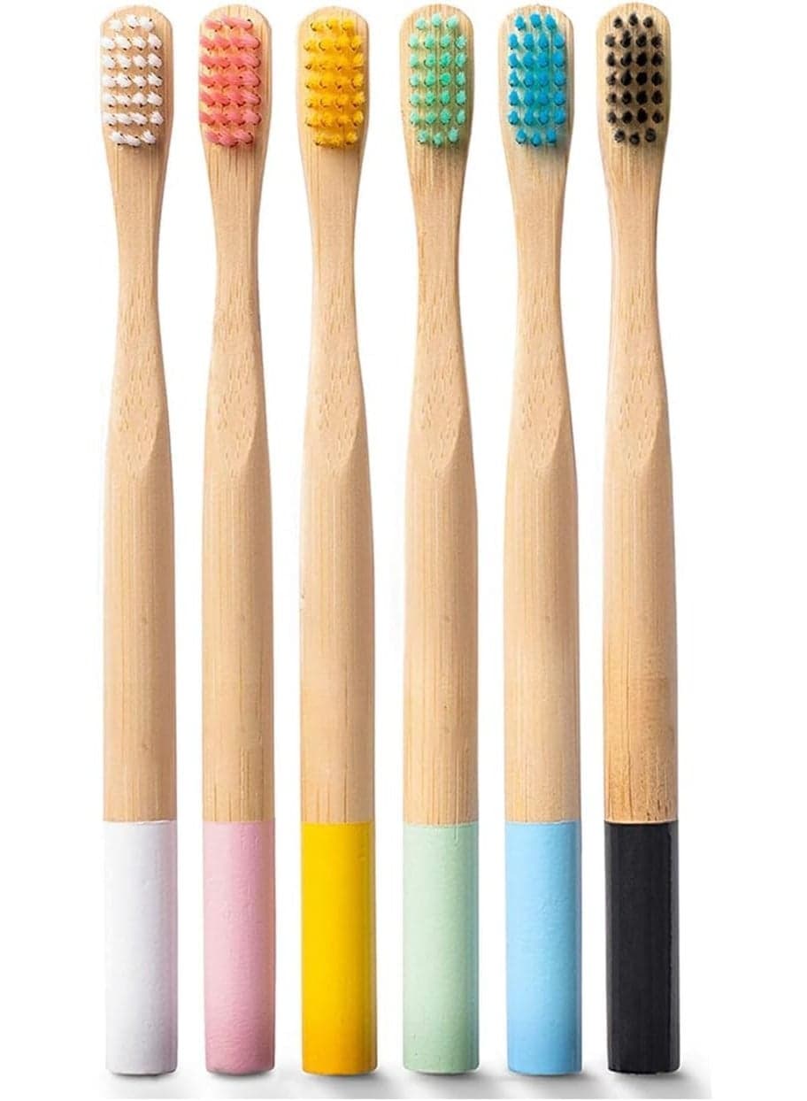 Bamboo Toothbrushes, Multiple Color Soft Nylon Toothbrush, Organic Eco Friendly Toothbrushes, BPA-Free, Biodegradable, Smooth Surface and Comfortable to Use, Easy to Distinguish, 6 Pcs