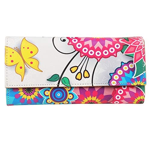 ShopMantra Wallet for Woman | Floral Print Faux Leather Clutch | Slim & Stylish Money Organizer with Card Slots | Vibrant Multi-Color Design & Butterfly Print