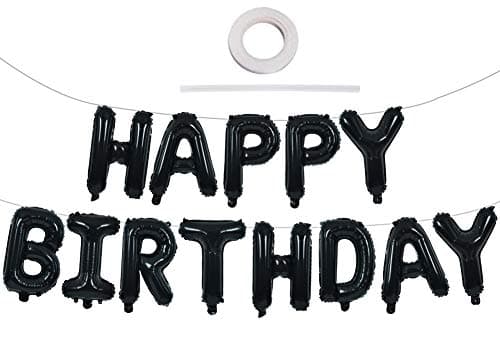 TONIFUL Black Happy Birthday Balloons Banner 16 Inch Mylar Foil Letters Birthday Sign Banner Bunting Reusable for 30th 40th 50th 60th Adults and Halloween Supplies
