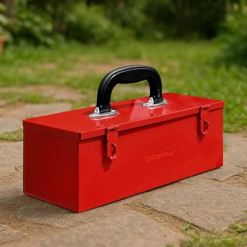 Plantex Metal Small Tool Box for Tools/Tool Box Empty for Home Use/Compact Tools Box for Home (Red)