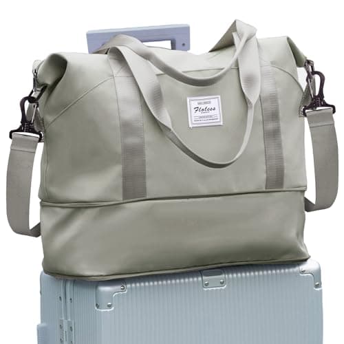 Travel Bag, Waterproof Duffel Gym Tote Bag, Weekender Carry On Overnight Bags for Women with Trolley Sleeve Wet Pocket, Travel Duffel Bags Hospital Bag, Grey Brown