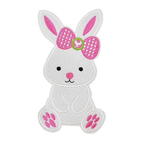 6 Large Easter Bunny Embroidered Iron on sew on Patch Applique Pink