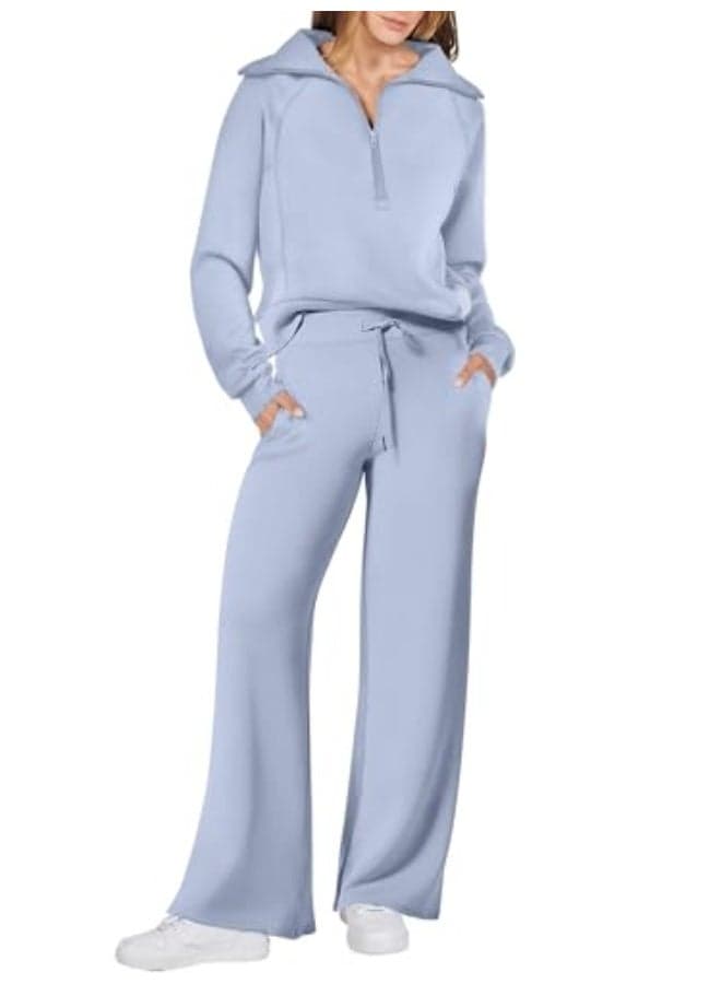 Women 2 Piece Outfits Fall Fashion Airport Wide Leg Pants Lounge Set Leisure Travel Vacation Clothes Sweatsuits