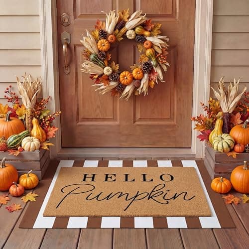 Tinideya 2 Pcs Door Mat Welcome Non Slip Coir Mats Floor Layering Doormats Seasonal for Front Porch Entryway DecorBrown White