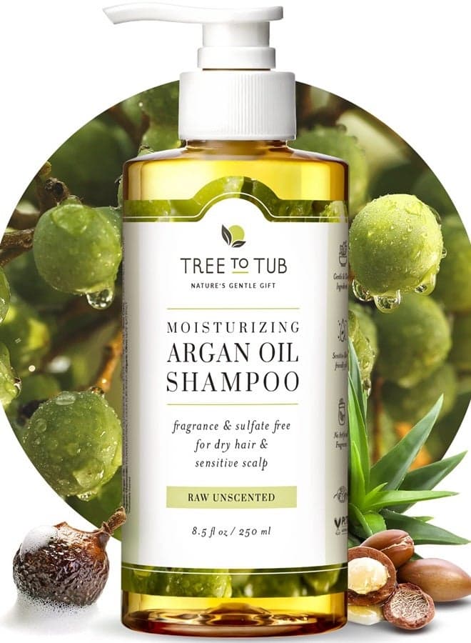 Tree To Tub Fragrance Free Shampoo for Dry & Sensitive Scalp - Gentle Unscented Hydrating Hair Shampoo for Women & Men, Moisturizing Sulfate Free Shampoo w/Organic Argan Oil, All Natural Aloe Vera
