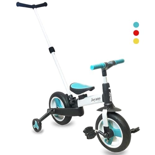 Joyano 5in1 Foldable Kids Tricycle IndoorOutdoor Pushbike Balance Bike Baby Trike Baby Toddler RideOn Bike Multifunctional with Removable Pushbar for 28 YrsBlue