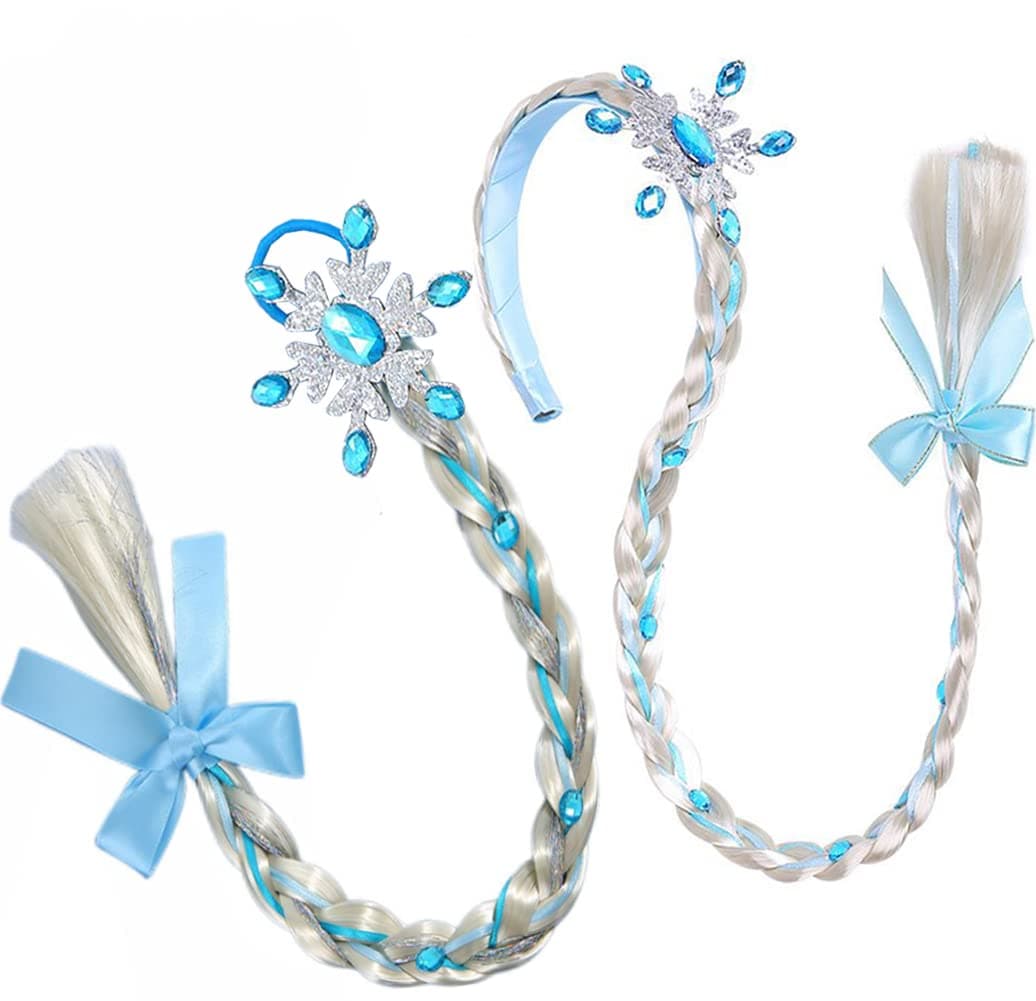 2Pcs Long Braided Wigs Princess Hairpiece Elsa Wig Braid Girls Cosplay Headband Hair Dess up Accessories for Girls Toddlers
