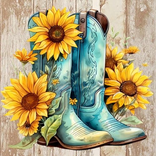 KINPLUB Boot Diamond Painting Kits for Adults 5D Cowboy Boots Sunflower Flowers Diamond Art Kits for Adults Beginners DIY Full Drill Round Diamond Dots Home Wall Decor 12x12 Inch