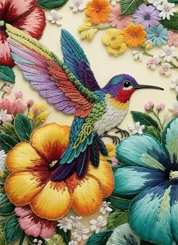 Bird Stamped Cross Stitch Kits for Adults Flowers 11CT Needlepoint Counted Cross Stitch Kits for Beginner Printed Dimensions Embroidery Kit Art Craft for Home Wall Decor Gift 12x16 Inch