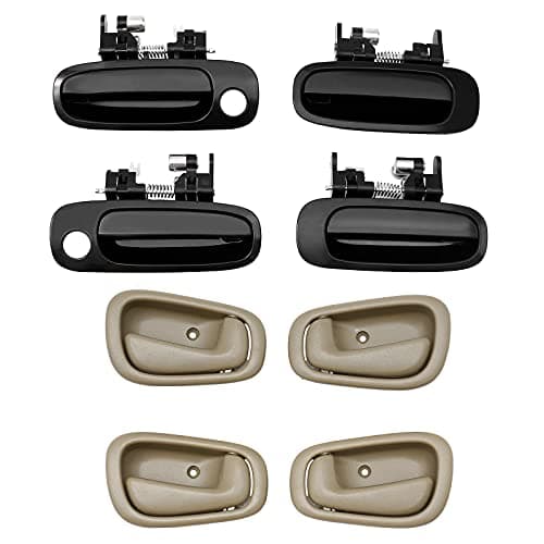 Door Handle Set, Compatible With 1998-2002 Toyota Corolla Chevy Prizm, Interior & Exterior Front & Rear Left Driver & Right Passenger Side, Pack of 8| Replaces# 6922002030 6920602050 77563 80424 77567