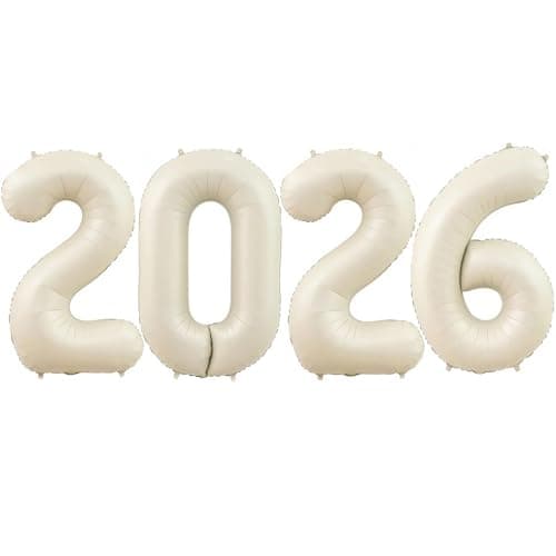 Cream 2026 Balloons 40 Inch Cream White 2026 Number Balloon Foil New Year Balloon Numbers for New Years Eve Party Graduation Party Decoration