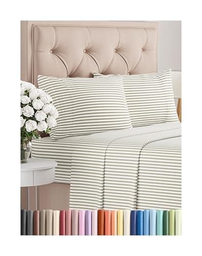 Cal King Size 4 Piece Sheet Set - Comfy Breathable & Cooling Bed Sheets Set - Hotel Luxury Bedding for Women, Men, Kids, Teens, Boys & Girls - Deep Pockets & Wrinkle Free - Oeko-Tex - Beige Stripes 2